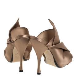 N21 Brown Satin Raso Knot Peep Toe Mules Size 38