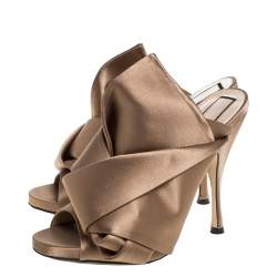 N21 Brown Satin Raso Knot Peep Toe Mules Size 38