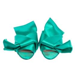 Pre Owned N°21 Green Satin Knot Flat Mules Size 41