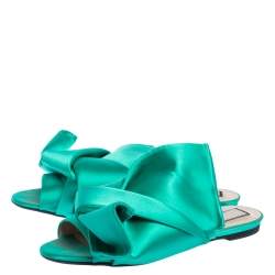 Pre Owned N°21 Green Satin Knot Flat Mules Size 41
