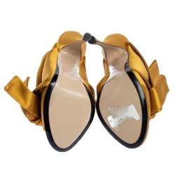 Pre Owned N21 Yellow Satin Raso Knot Peep Toe Mules Size 39