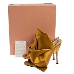 Pre Owned N21 Yellow Satin Raso Knot Peep Toe Mules Size 39