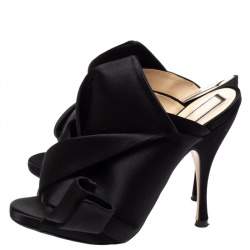 N21 Black Satin Raso Knot Peep Toe Mules Size 37
