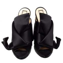 N21 Black Satin Raso Knot Peep Toe Mules Size 37