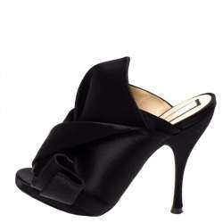 N21 Black Satin Raso Knot Peep Toe Mules Size 37