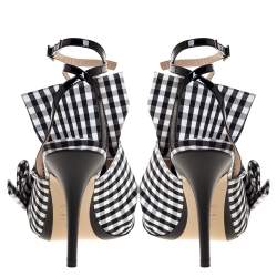 مملوكة مسبقًا صندل إن 21 مقدمة مفتوحة ملتف حول الكاحل غينغام قماش عقدة كاروهات مونوكروم مقاس 38.5