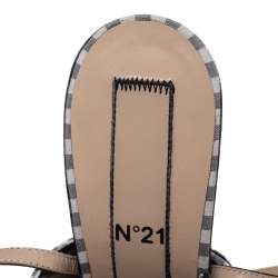 مملوكة مسبقًا صندل إن 21 مقدمة مفتوحة ملتف حول الكاحل غينغام قماش عقدة كاروهات مونوكروم مقاس 38.5