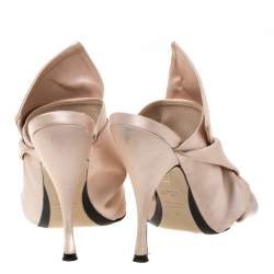 Pre Owned N21 Beige Satin Raso Knotted Mule Size 37