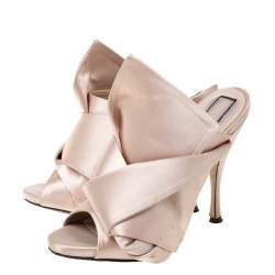 Pre Owned N21 Beige Satin Raso Knotted Mule Size 37