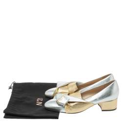 Pre Owned N21 Gold/Silver Foil Leather Knotted Round Toe Pumps Size 37.5