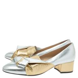 Pre Owned N21 Gold/Silver Foil Leather Knotted Round Toe Pumps Size 37.5