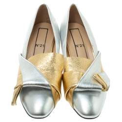 Pre Owned N21 Gold/Silver Foil Leather Knotted Round Toe Pumps Size 37.5