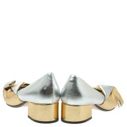 Pre Owned N21 Gold/Silver Foil Leather Knotted Round Toe Pumps Size 37.5