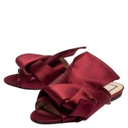 Pre Owned N°21 Burgundy Satin Knot Flat Mules Size 37