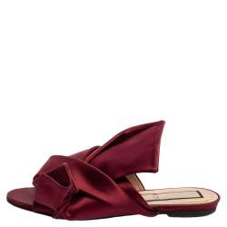 Pre Owned N°21 Burgundy Satin Knot Flat Mules Size 37