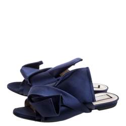 Pre Owned N21 Blue Satin Knot Flat Mules Size 37