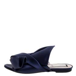 Pre Owned N21 Blue Satin Knot Flat Mules Size 37