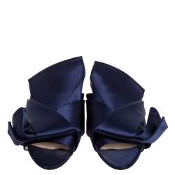 Pre Owned N21 Blue Satin Knot Flat Mules Size 37