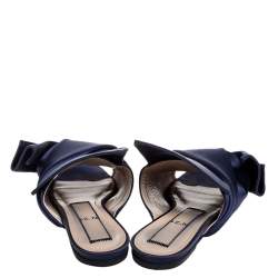 Pre Owned N21 Blue Satin Knot Flat Mules Size 37