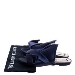 Pre Owned N21 Blue Satin Knot Flat Mules Size 37