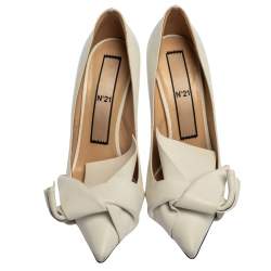N21 White Leather Abstract Bow Pointed Toe Pumps Size 39
