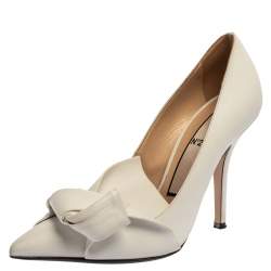N21 White Leather Abstract Bow Pointed Toe Pumps Size 39