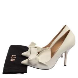 N21 White Leather Abstract Bow Pointed Toe Pumps Size 39