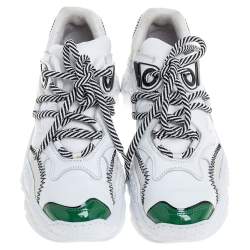 Pre Owned N°21 White/Green Leather and Mesh Billy Sneakers Size 36
