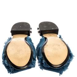 Pre Owned صندل إن 21 فلات عقدة زخرفة كريستال دنيم أزرق مقاس 39