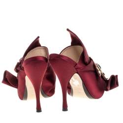 N21 Maroon Embellished Satin Knot Mules Sandals Size 36