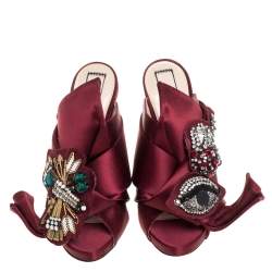 N21 Maroon Embellished Satin Knot Mules Sandals Size 36