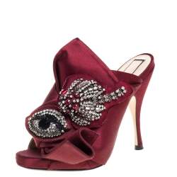 N21 Maroon Embellished Satin Knot Mules Sandals Size 36