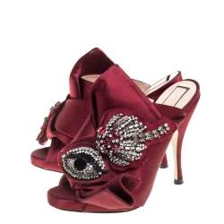 N21 Maroon Embellished Satin Knot Mules Sandals Size 36