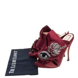 N21 Maroon Embellished Satin Knot Mules Sandals Size 36