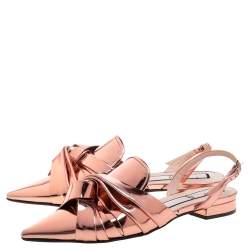 Pre Owned N21 Metallic Bronze Leather Knotted Toe Slingback Flat Sandals Size 40