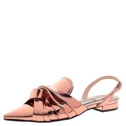 Pre Owned N21 Metallic Bronze Leather Knotted Toe Slingback Flat Sandals Size 40