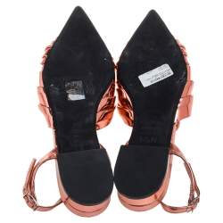 Pre Owned N21 Metallic Bronze Leather Knotted Toe Slingback Flat Sandals Size 40