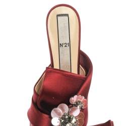 Pre Owned N21 Burgundy Satin Embellished Knot Mule Sandals Size 40
