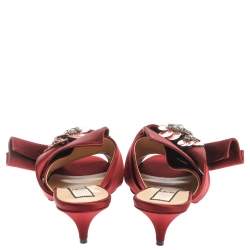 Pre Owned N21 Burgundy Satin Embellished Knot Mule Sandals Size 40