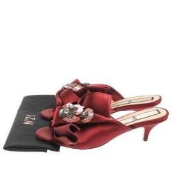 Pre Owned N21 Burgundy Satin Embellished Knot Mule Sandals Size 40