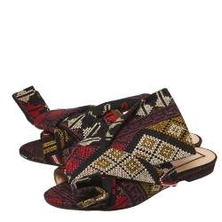  N21 Multicolor Embroidered Fabric Knot Flat Slides Size 36
