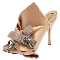 N°21 Beige Satin Embellished Knot Mule Sandals Size 39.5 
