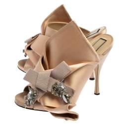 N°21 Beige Satin Embellished Knot Mule Sandals Size 39.5 