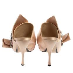 N°21 Beige Satin Embellished Knot Mule Sandals Size 39.5 