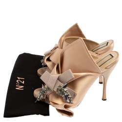 N°21 Beige Satin Embellished Knot Mule Sandals Size 39.5 