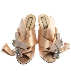 N°21 Beige Satin Embellished Knot Mule Sandals Size 39.5 
