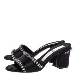 Nº21 Black Satin Crystal Embellished Slide Sandals Size 37