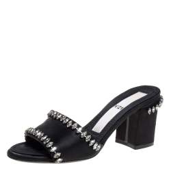 Nº21 Black Satin Crystal Embellished Slide Sandals Size 37
