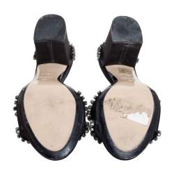 Nº21 Black Satin Crystal Embellished Slide Sandals Size 37
