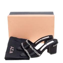 Nº21 Black Satin Crystal Embellished Slide Sandals Size 37